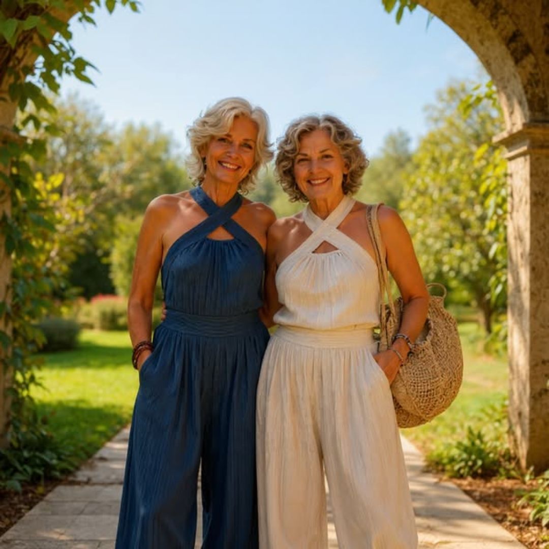 Bianca | Elegant Linen & Cotton Wrap Neckline Jumpsuit