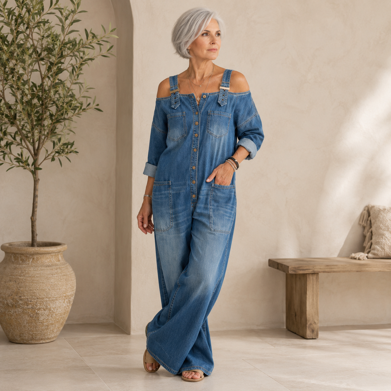 Sophia | Off Shoulder Denim Jumpsuit