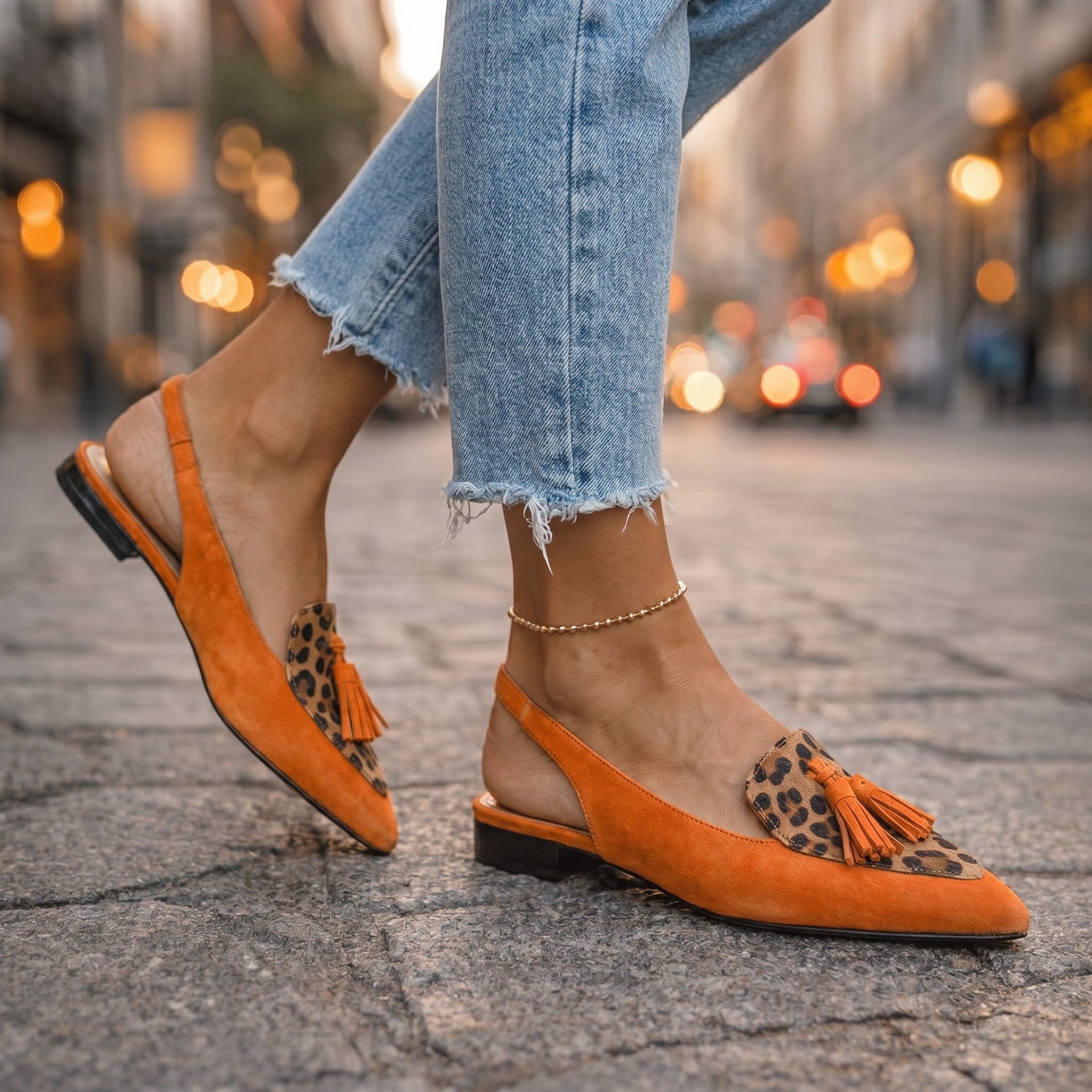 Lorena | Two-Tone Suede Flats with Pom Poms