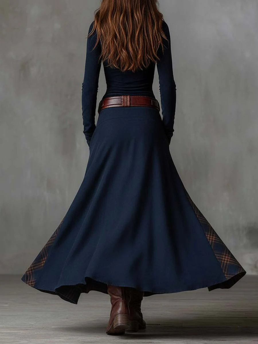 Yelena™ | VINTAGE LONG SUEDE CHECKERED DRESS